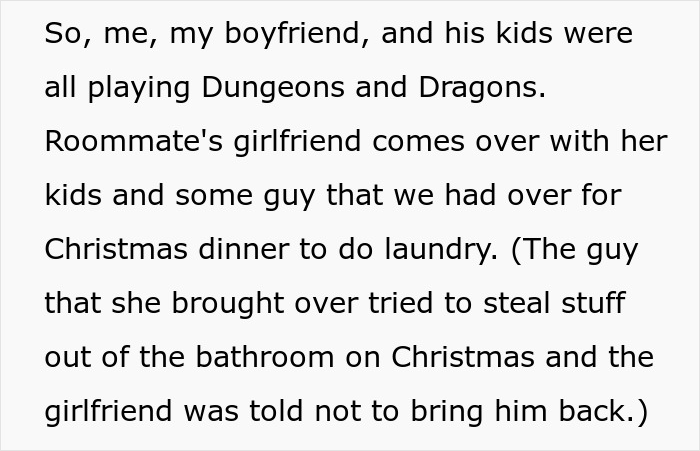Text excerpt describing a woman dealing with roommate’s girlfriend’s kids, highlighting babysitting and parenting issues. Text excerpt describing a woman dealing with roommate’s girlfriend’s kids, highlighting babysitting and parenting issues.