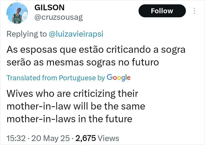 Tweet showing a debate about mother-in-law criticism during a baby's gender reveal event involving man and wife. Tweet showing a debate about mother-in-law criticism during a baby's gender reveal event involving man and wife.