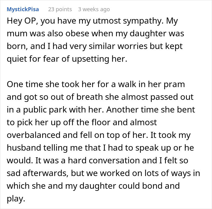 Comment discussing concerns about an obese mom babysitting a newborn and challenges faced with fat shaming. Comment discussing concerns about an obese mom babysitting a newborn and challenges faced with fat shaming.