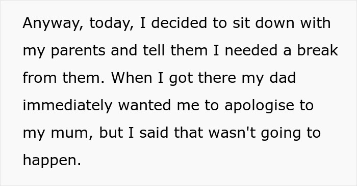 Text conversation detailing a daughter refusing to apologize to her mom, highlighting family conflict over wedding guest choices. Text conversation detailing a daughter refusing to apologize to her mom, highlighting family conflict over wedding guest choices.