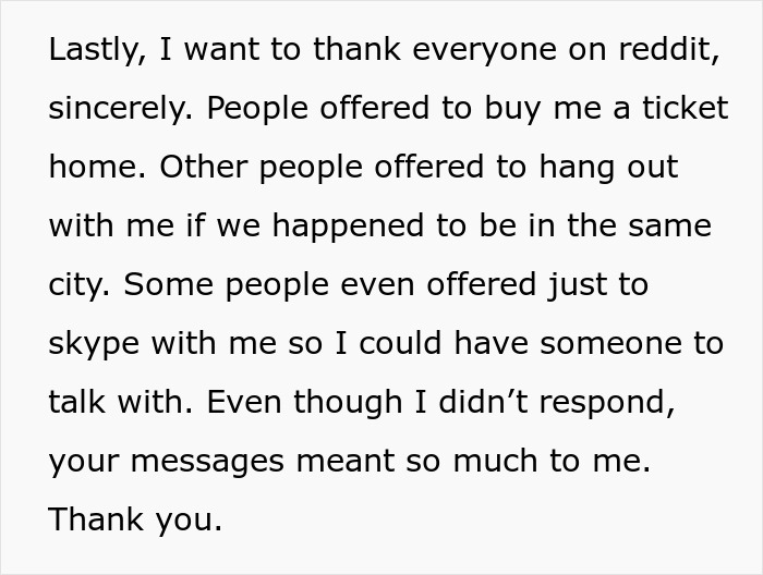 Text message expressing gratitude to Reddit users for support after ex-fiance Valentine Day apartment situation. Text message expressing gratitude to Reddit users for support after ex-fiance Valentine Day apartment situation.