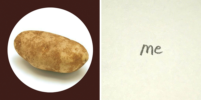 Artist's funny profile pic makeover showing a potato labeled as "me."