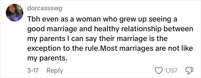 Comment from woman sharing perspective on healthy marriage and relationships, sparking viral discussion and massive praise online. Comment from woman sharing perspective on healthy marriage and relationships, sparking viral discussion and massive praise online.