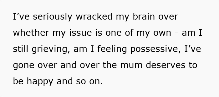 Text showing a daughter reflecting on her feelings about her grieving mom’s new romance and concerns after first visit.