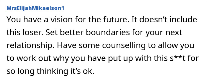 Comment advising to set boundaries and seek counseling for a partner who won’t quit bad habits in a relationship.
