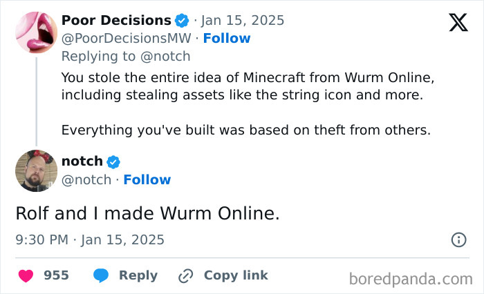 Twitter exchange showing a hilarious case where people online didn’t know who they were speaking to about game development.