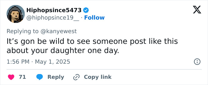 Screenshot of a Twitter reply mentioning Kanye West and referencing a post about being subservient to Bianca Censori. Screenshot of a Twitter reply mentioning Kanye West and referencing a post about being subservient to Bianca Censori.