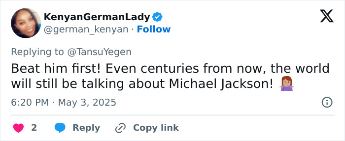 Tweet from KenyanGermanLady discussing Michael Jackson's legacy and iconic lean sparking new doubts years after his passing. Tweet from KenyanGermanLady discussing Michael Jackson's legacy and iconic lean sparking new doubts years after his passing.