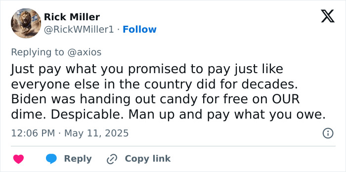 Tweet criticizing student loan policies, urging borrowers to repay debts amid increasing student loan collections pressure. Tweet criticizing student loan policies, urging borrowers to repay debts amid increasing student loan collections pressure.