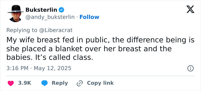Tweet criticizing public breastfeeding in a restaurant, emphasizing modesty and covering up during breastfeeding. Tweet criticizing public breastfeeding in a restaurant, emphasizing modesty and covering up during breastfeeding.