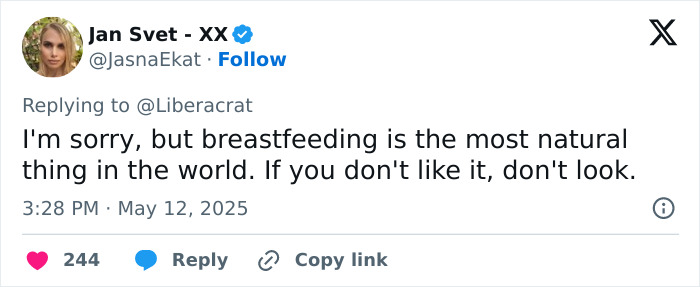 Screenshot of a social media post defending public breastfeeding amid criticism, emphasizing it as natural and normal. Screenshot of a social media post defending public breastfeeding amid criticism, emphasizing it as natural and normal.