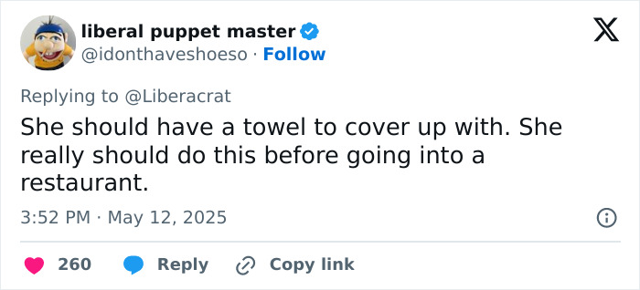 Screenshot of a social media reply criticizing a mom for public breastfeeding at a restaurant, telling her to cover up. Screenshot of a social media reply criticizing a mom for public breastfeeding at a restaurant, telling her to cover up.