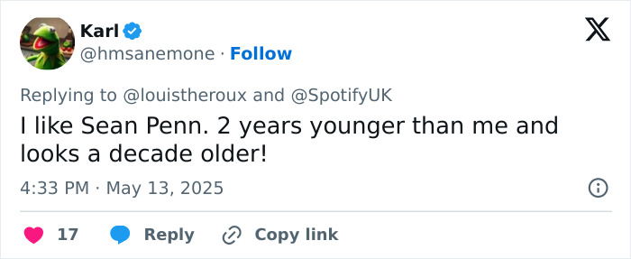Tweet discussing Sean Penn’s rough appearance and fan concerns over his heavy claims about Woody Allen. Tweet discussing Sean Penn’s rough appearance and fan concerns over his heavy claims about Woody Allen.
