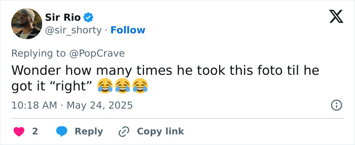 Tweet by Sir Rio reacting with laughing emojis to Bad Bunny's extremely revealing underwear selfie making fans go wild. Tweet by Sir Rio reacting with laughing emojis to Bad Bunny's extremely revealing underwear selfie making fans go wild.