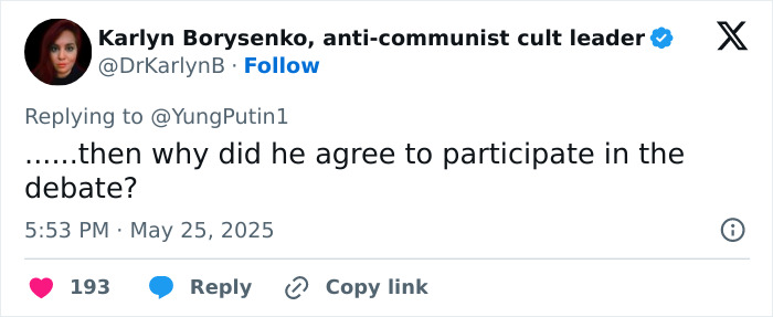 Tweet by Karlyn Borysenko questioning participation in debate, referencing Jordan Peterson brutal atheist debate roast. Tweet by Karlyn Borysenko questioning participation in debate, referencing Jordan Peterson brutal atheist debate roast.