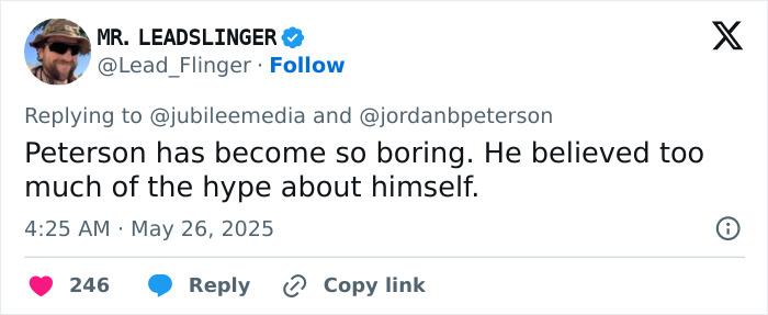 Screenshot of a tweet criticizing Jordan Peterson during a brutal debate with atheists about his hype and reputation. Screenshot of a tweet criticizing Jordan Peterson during a brutal debate with atheists about his hype and reputation.