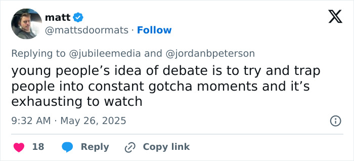 Screenshot of a Twitter reply discussing debates and referencing Jordan Peterson in a heated exchange with atheists. Screenshot of a Twitter reply discussing debates and referencing Jordan Peterson in a heated exchange with atheists.