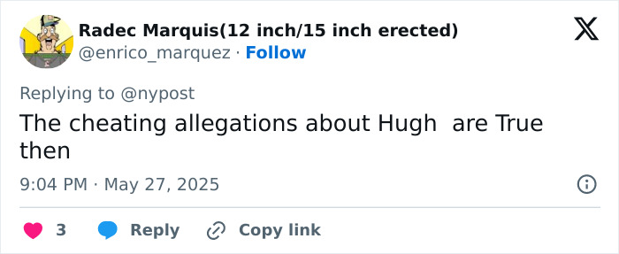Twitter post discussing cheating allegations about Hugh Jackman amid divorce journey of betrayal from Deborra-Lee Furness. Twitter post discussing cheating allegations about Hugh Jackman amid divorce journey of betrayal from Deborra-Lee Furness.