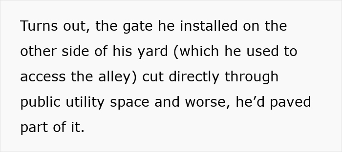 Text describing a man attempting to sabotage his neighbor’s fence with the plan backfiring and the fence still standing.