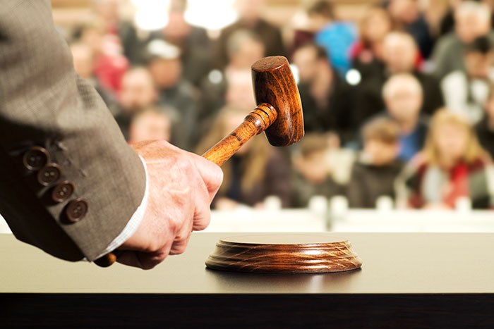 Auctioneer holding gavel in a crowded room, symbolizing disputes over neighbors sending relatives to use pool without consent Auctioneer holding gavel in a crowded room, symbolizing disputes over neighbors sending relatives to use pool without consent