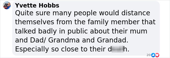 Screenshot of a Facebook comment discussing family distance related to Prince Harry, King Charles, and Diana controversy.