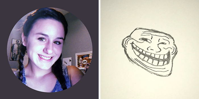 A profile pic facelift with a humorous drawing beside it, showcasing an artist's hilarious makeover.