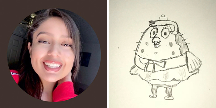 Profile pic makeover with a comical drawing of a person as a quirky cartoon character.