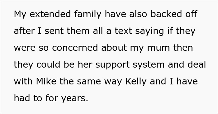 Text excerpt about extended family support and dealing with a bully related to a wedding conflict. Text excerpt about extended family support and dealing with a bully related to a wedding conflict.