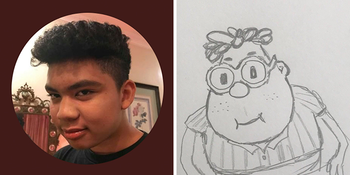 Profile pic makeover drawing featuring a comical sketch with glasses and a floral headpiece.