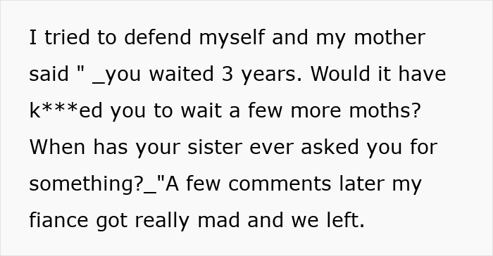 Text excerpt about couple booking wedding venue 3 years in advance and conflict with pregnant sister demanding it. Text excerpt about couple booking wedding venue 3 years in advance and conflict with pregnant sister demanding it.