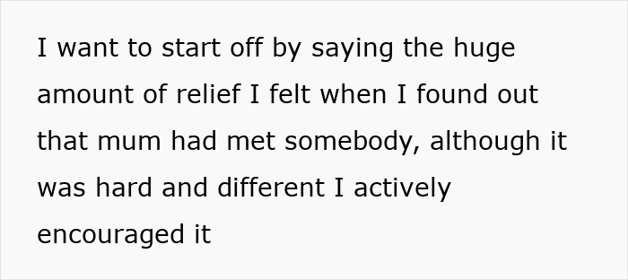 Text about daughter supporting grieving mom’s new romance but noticing red flags during first visit.