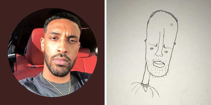 Person's profile pic with a funny drawing makeover by the artist, featuring exaggerated facial features.