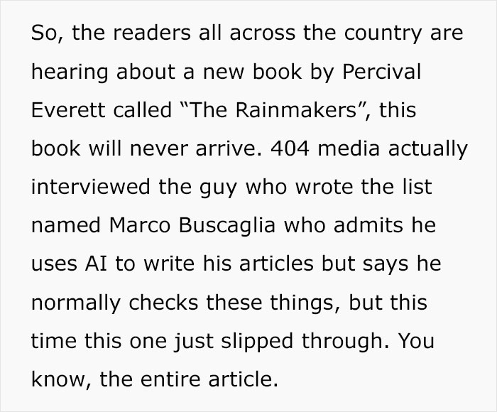 Text excerpt from article about 2025 summer reading list runs in major newspapers with most books not existing. Text excerpt from article about 2025 summer reading list runs in major newspapers with most books not existing.