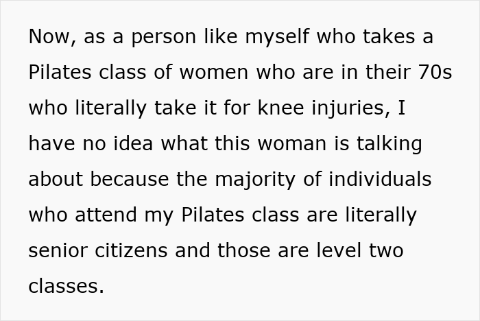 Alt text: Person discussing Pilates classes, addressing misconceptions about weight and age in Pilates participation and abilities Alt text: Person discussing Pilates classes, addressing misconceptions about weight and age in Pilates participation and abilities
