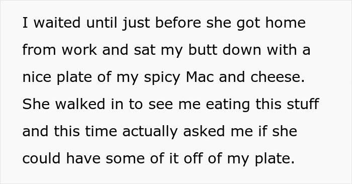 Text excerpt from a story about a person getting revenge on a roommate stealing food off their plate. Text excerpt from a story about a person getting revenge on a roommate stealing food off their plate.