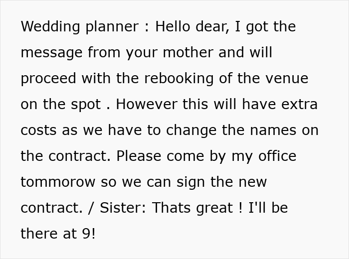 Couple books wedding venue years in advance, surprised when pregnant sister demands to rebook at extra cost. Couple books wedding venue years in advance, surprised when pregnant sister demands to rebook at extra cost.