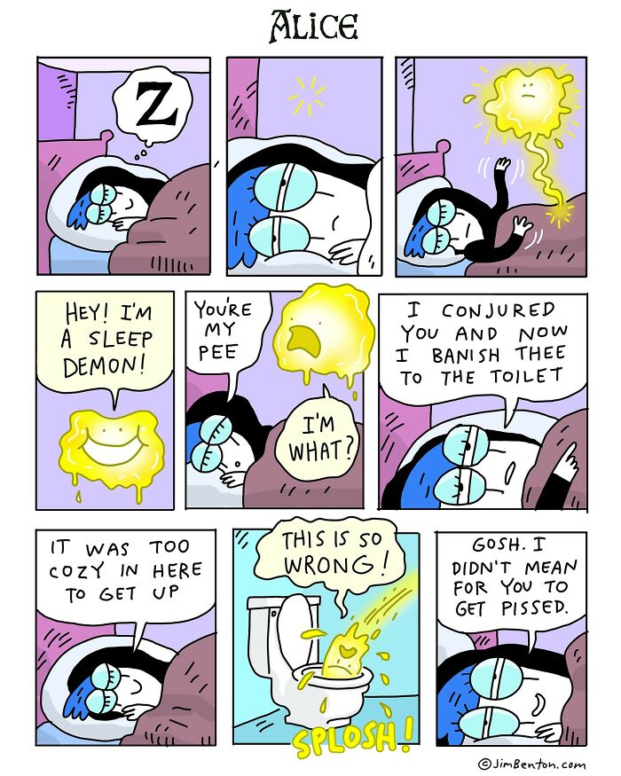 Comic strip by Jim Benton featuring a sleep demon with unexpected twists in a clever and humorous scenario.