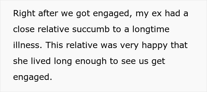 Text about ex-fiance dealing with a close relative's passing shortly after getting engaged before Valentine Day apartment discussions. Text about ex-fiance dealing with a close relative's passing shortly after getting engaged before Valentine Day apartment discussions.