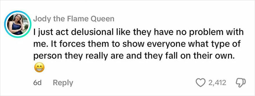 Comment about dealing with toxic coworkers by acting delusional, revealing their true nature and causing them to fail.