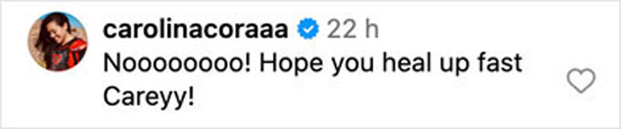 Comment on social media post expressing sympathy and wishing Pink’s husband a fast recovery after bike accident surgery.