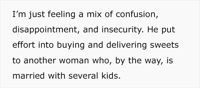 Confused wife expresses feelings about flirty dad dropping off sweets to another mom at school, questioning if it's a red flag. Confused wife expresses feelings about flirty dad dropping off sweets to another mom at school, questioning if it's a red flag.
