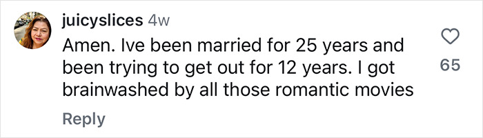 Comment from a woman sharing her experience of marriage, related to viral clip praising advice against marrying now. Comment from a woman sharing her experience of marriage, related to viral clip praising advice against marrying now.