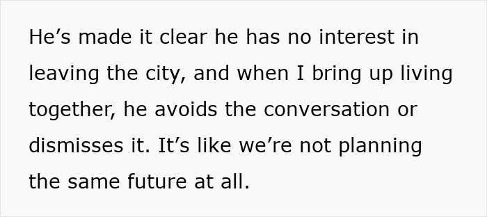 Text excerpt about a guy avoiding serious talks, showing bad habits affecting his relationship after 18 months.