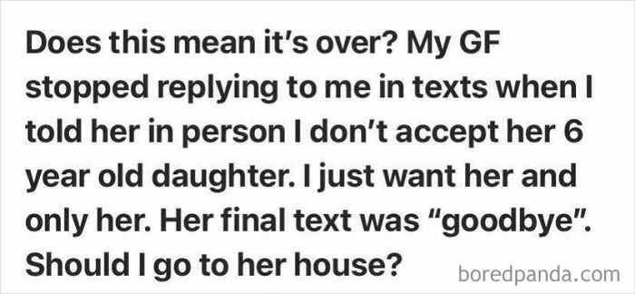 Quora screenshot showing a weird or unfortunate question about a relationship ending after rejecting a girlfriend’s child.