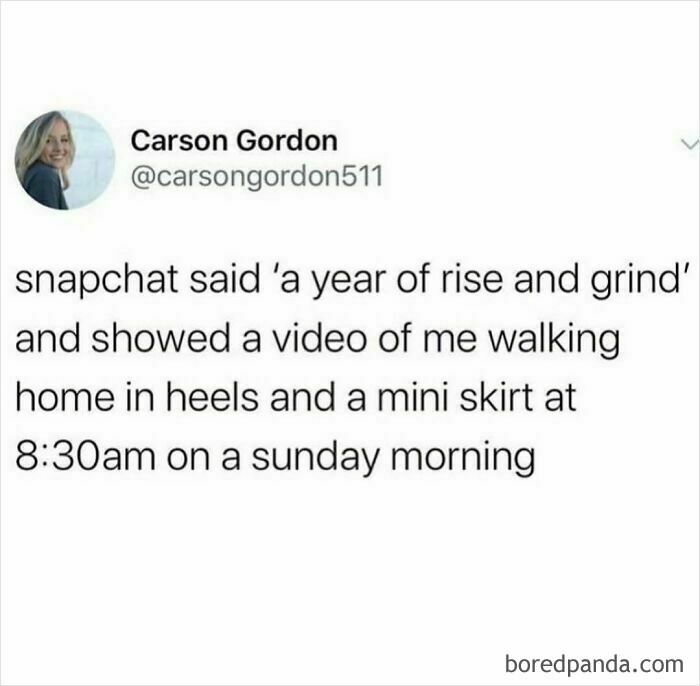 Screenshot of a relatable social media post about unexpected shower feels and early Sunday morning vibes.