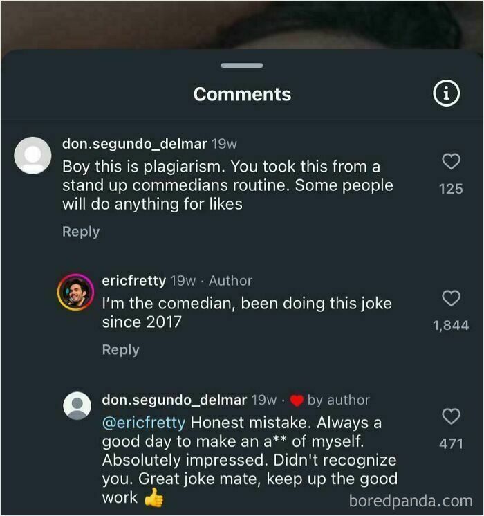 Online conversation showing a hilarious case where people didn’t know who they were speaking to in comments.