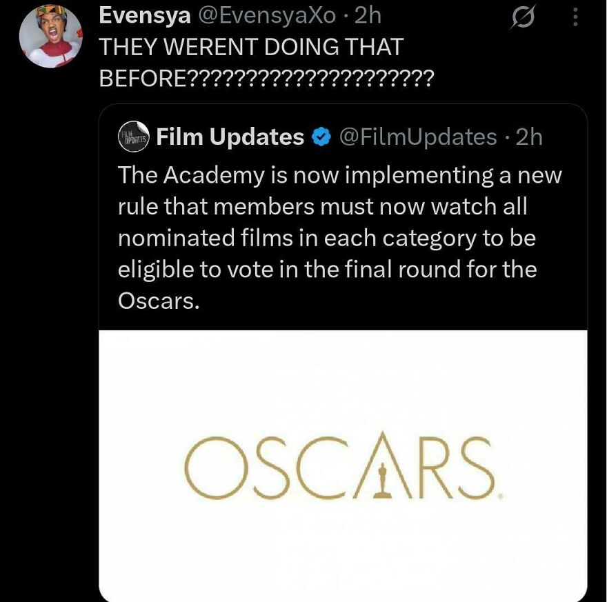 Funny Twitter post about new Oscars rule shared by comedians, sparking laughs and wide engagement online.