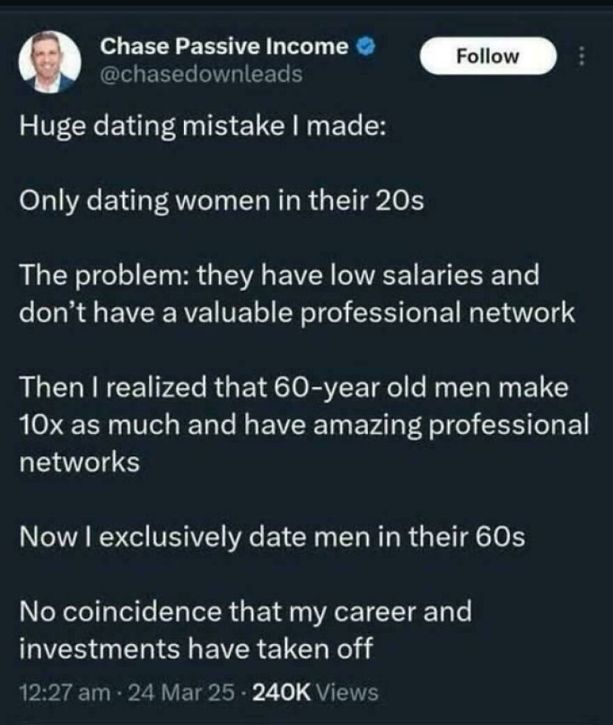 Tweet from comedian humorously discussing dating choices and career success, featured in funny Twitter comedians posts.