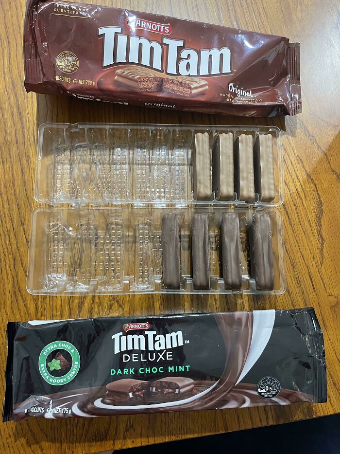 Arnott’s Tim Tam biscuits packaging with smaller product sizes showcasing products getting smaller and more expensive.
