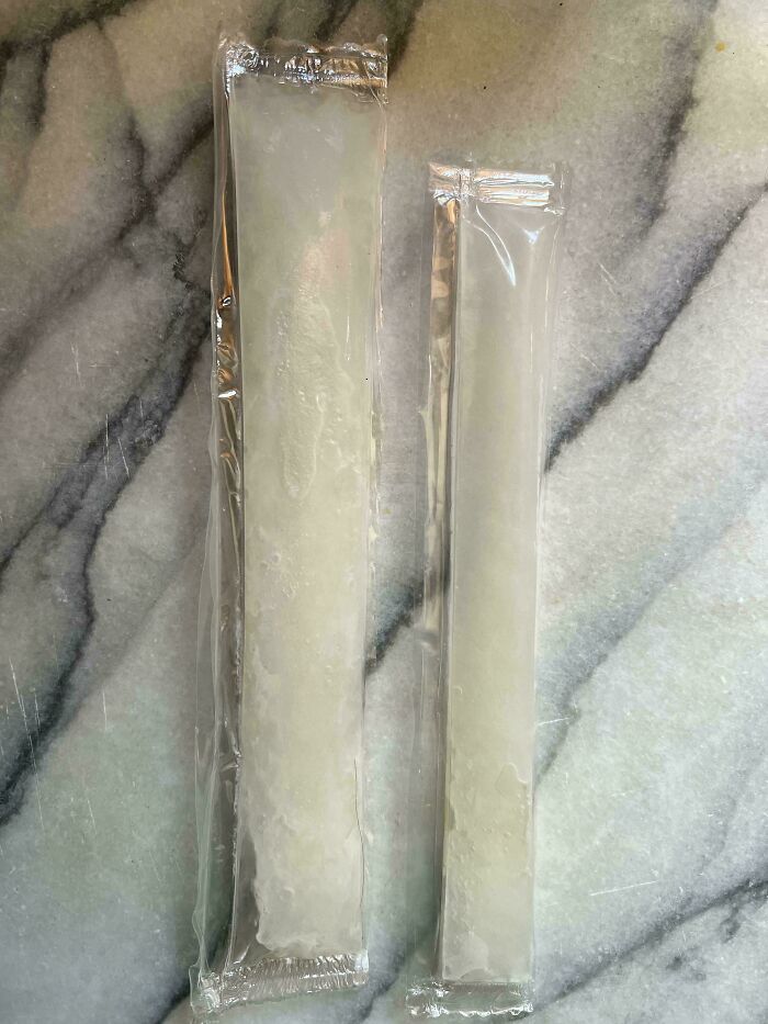 Two ice pops side by side showing product size comparison highlighting smaller and more expensive products trend.